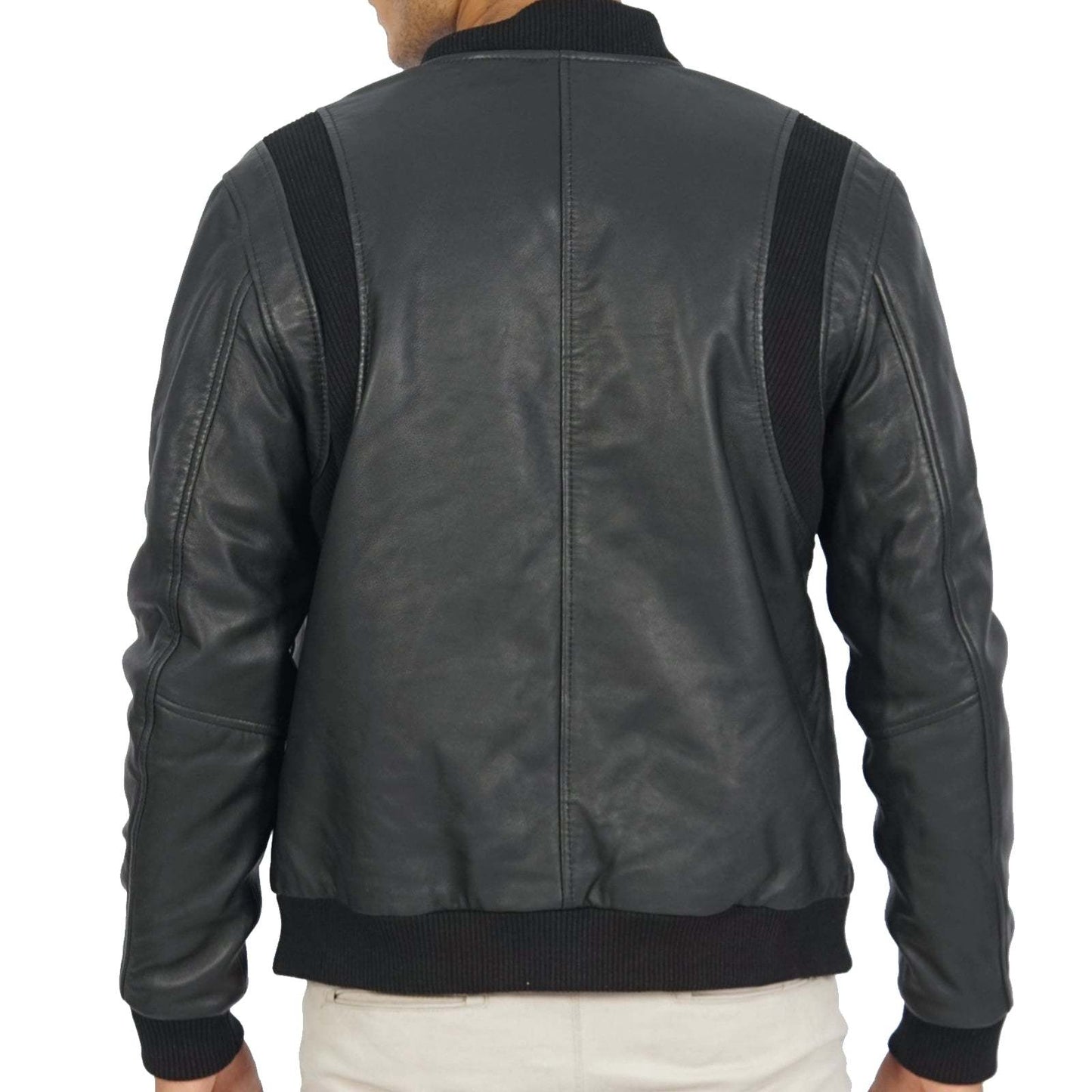 Real Leather Bomber Jacket for Men in Black - Bomber Jacket