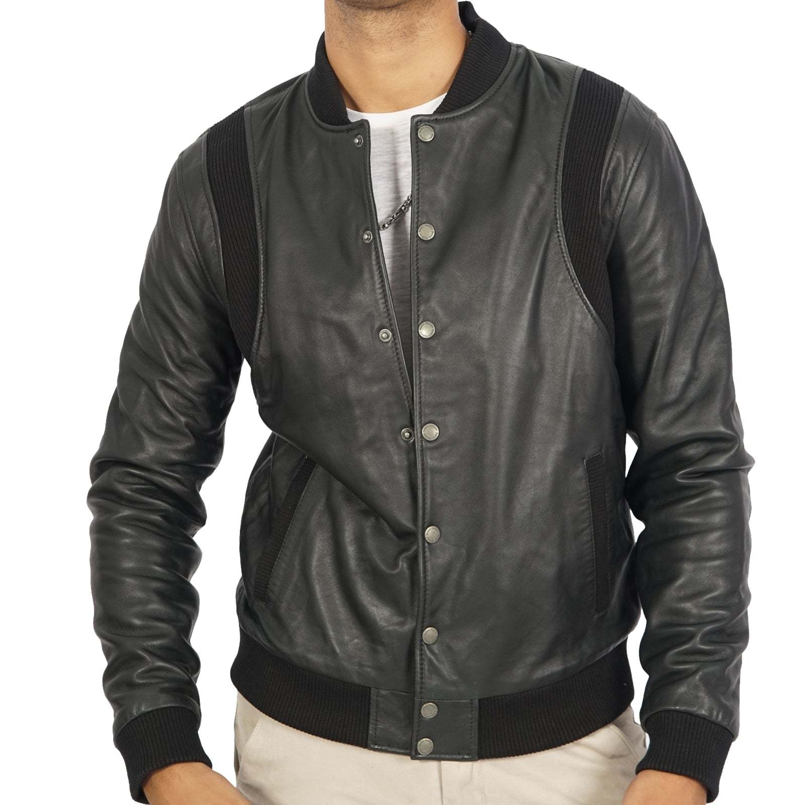 Real Leather Bomber Jacket for Men in Black - Bomber Jacket