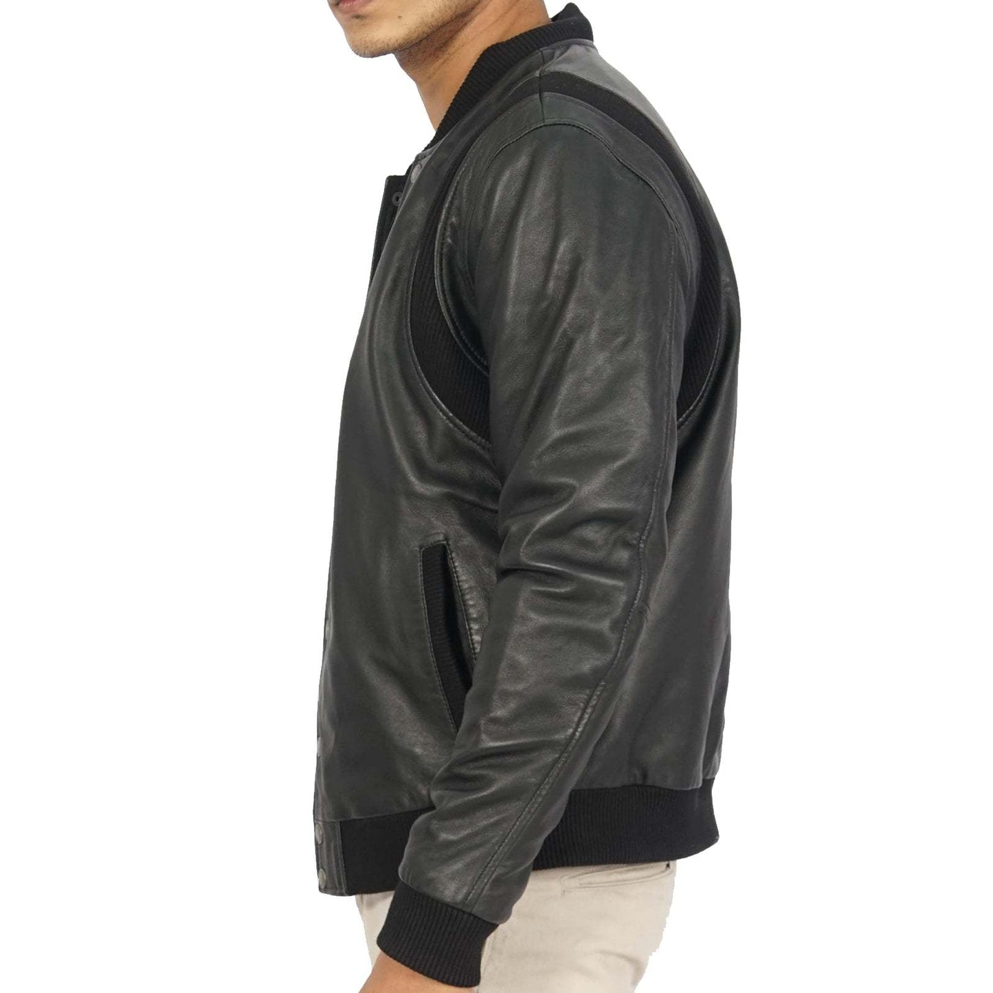 Real Leather Bomber Jacket for Men in Black - Bomber Jacket