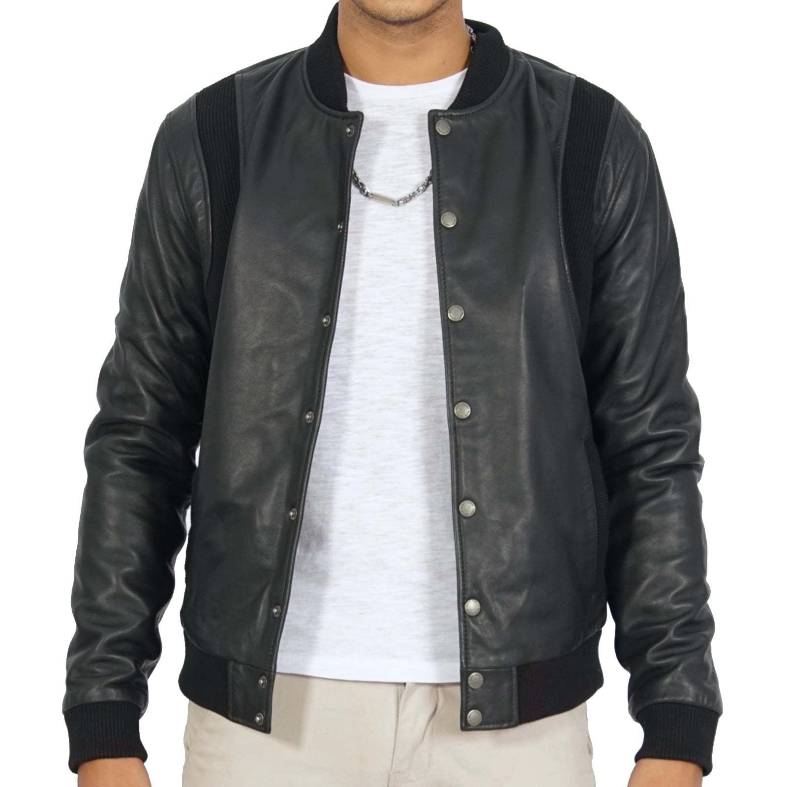 Real Leather Bomber Jacket for Men in Black - Bomber Jacket