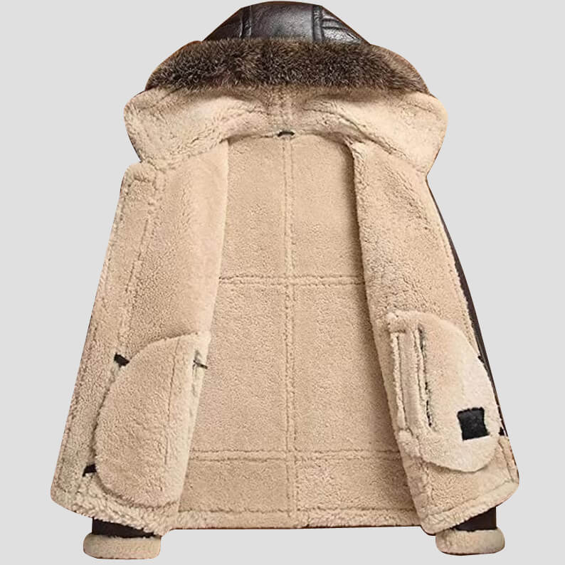 Real Sheepskin Leather B3 Bomber Jacket With Raccoon Hood