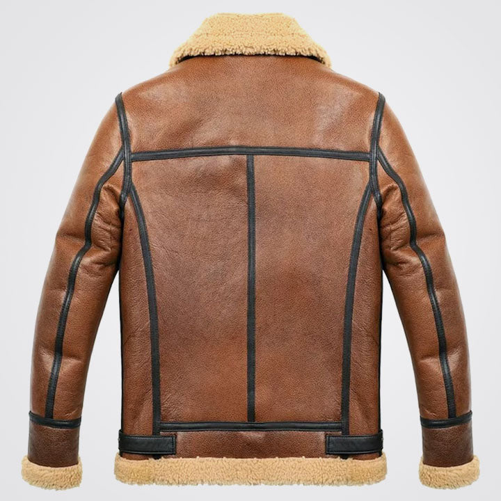 Men Brown B3 RAF Aviator Flight Bomber Shearling Leather Jacket