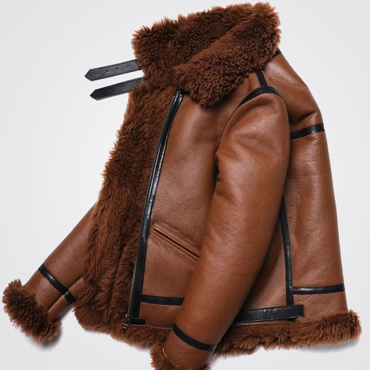 Men Real Sheepskin Leather Shearling Bomber Aviator Flying Jacket