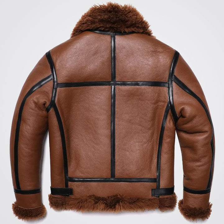 Men Real Sheepskin Leather Shearling Bomber Aviator Flying Jacket