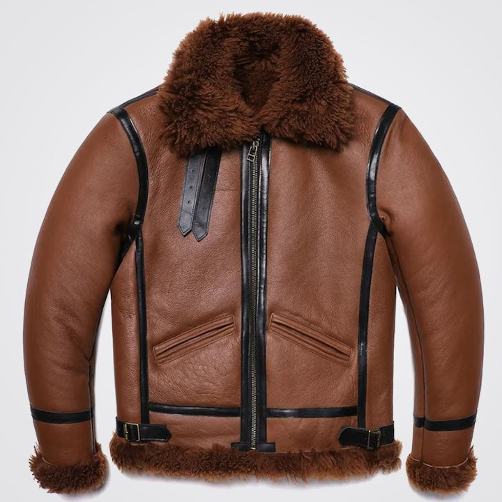 Real Sheepskin Leather Shearling Aviator Flying Jacket