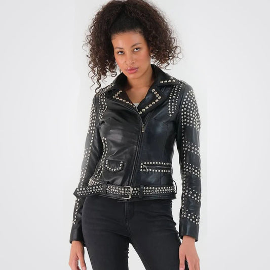 Real Leather Steampunk Studded Jacket for Women