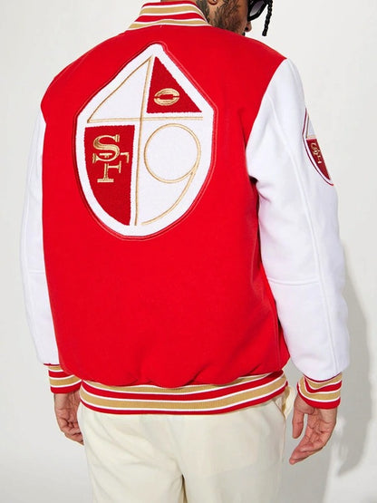 San Francisco 49ers Red and White Varsity Jacket