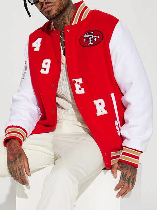 San Francisco 49ers Red and White Varsity Jacket