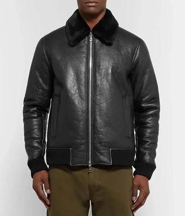 Shearling Trimmed Leather Jacket