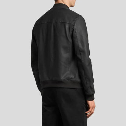 Stylish Men's Black Bomber Leather Jacket - Wilt