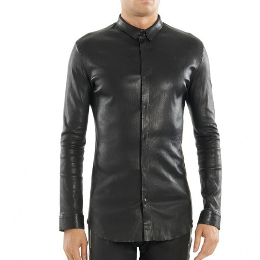 Tight Fitted Men Leather Shirt