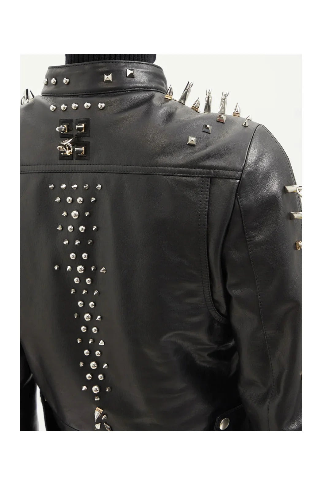 Trendy Women's Silver Long Spiked Studded Black Motorcycle Leather Biker Jacket