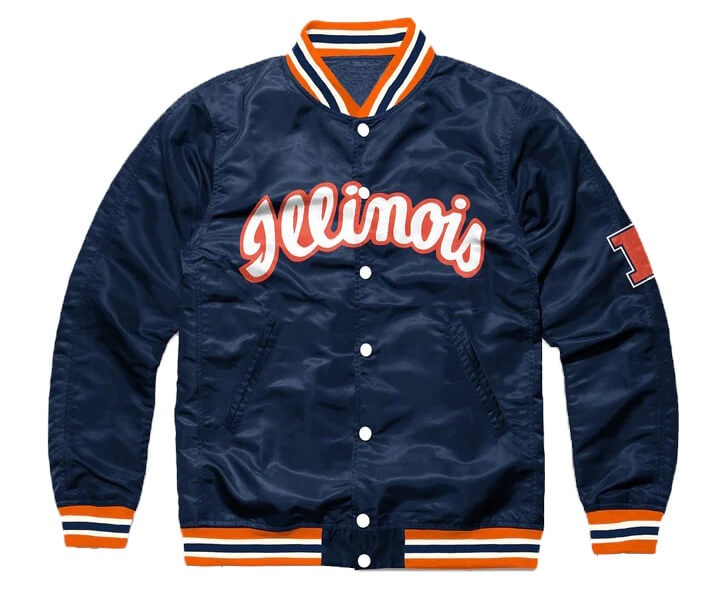 Vtg University Of Illinois Script Satin Jacket