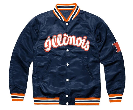 Vtg University Of Illinois Script Satin Jacket