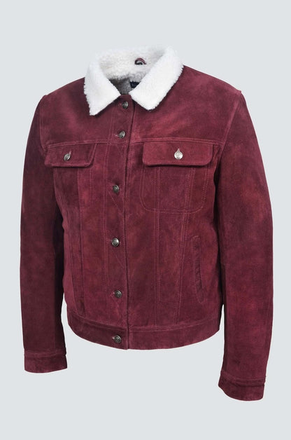 Western Style Men's Cherry Suede Shearling Jacket