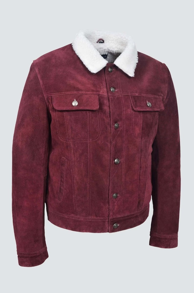 Western Style Men's Cherry Suede Shearling Jacket