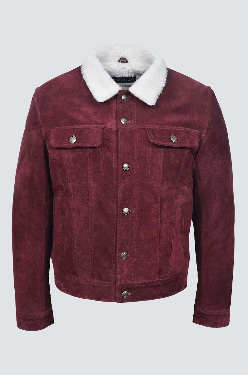 Western Style Men's Cherry Suede Shearling Jacket