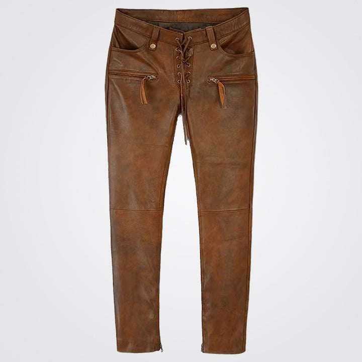 Women Brown Genuine Leather Pant