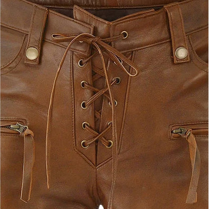 Women Brown Genuine Leather Pant