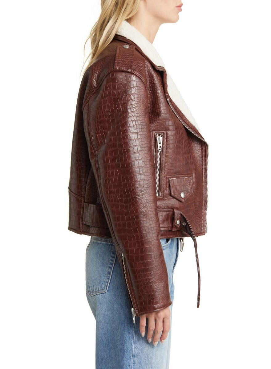 Women Brown RAF Bomber Sheepskin Shearling Leather Jacket