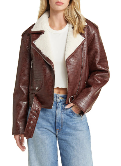 Women Brown RAF Bomber Sheepskin Shearling Leather Jacket