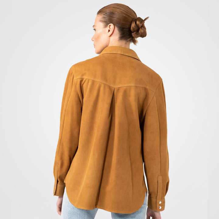 Women Camel Suede Leather Shirt
