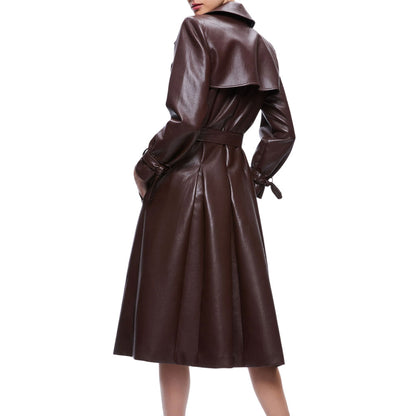 Women Chocolate Brown Leather Trench Coat