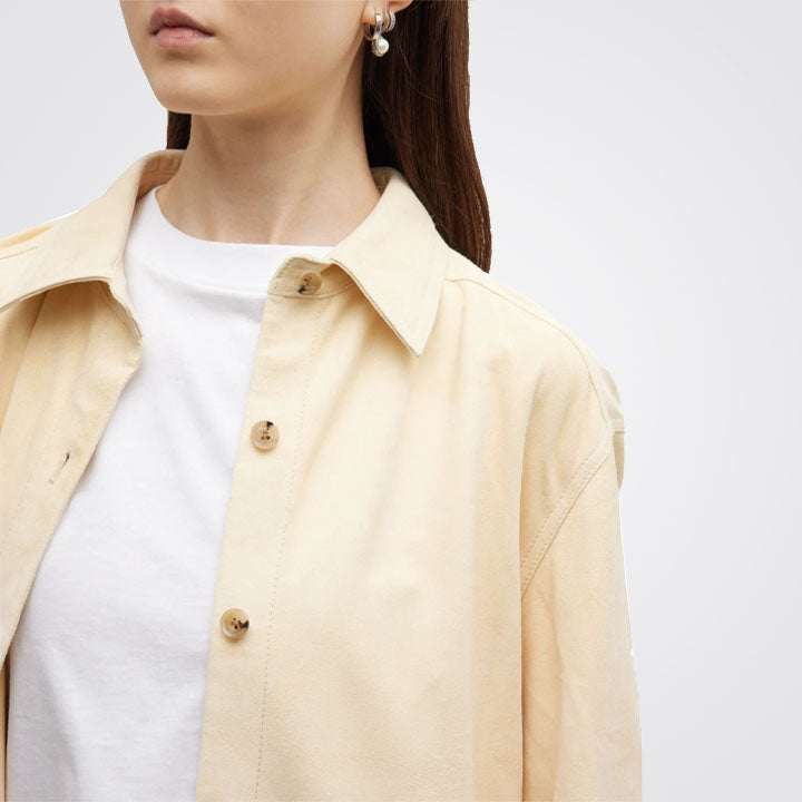 Women Crème Oversized Suede Leather Shirt