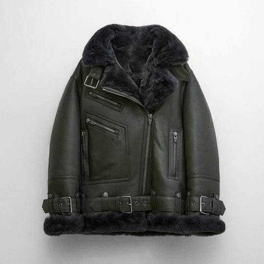 Women RAF Aviator Black Shearling Jacket