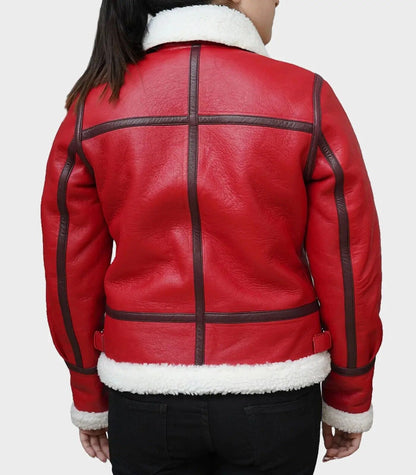 Women Shearling Sheepskin Red Leather Jacket