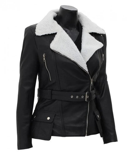 Women's Belted Shearling Sheepskin Leather Jacket - Fur Jacket