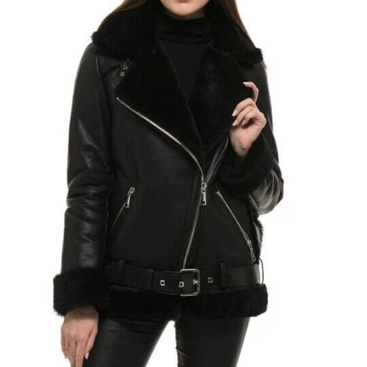 Women's Black B3 Bomber Jacket - Shearling Sheepskin Jacket