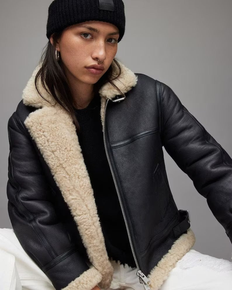 Women's Black B3 Shearling Sheepskin Leather Jacket