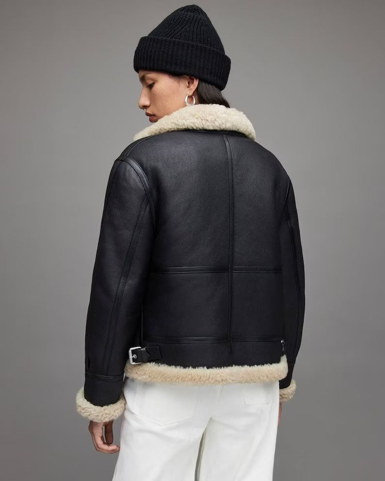 Women's Black B3 Shearling Sheepskin Leather Jacket