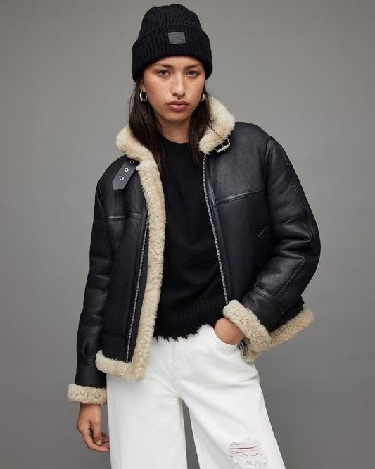 Women's Black B3 Shearling Sheepskin Leather Jacket