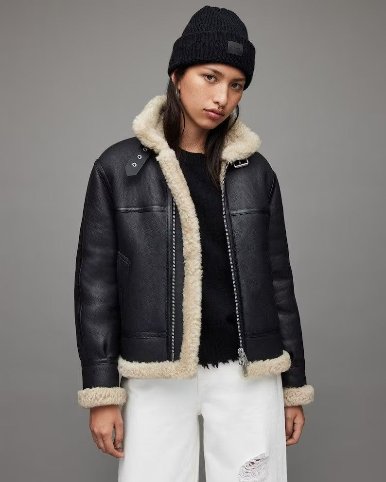 Women's Black B3 Shearling Sheepskin Leather Jacket