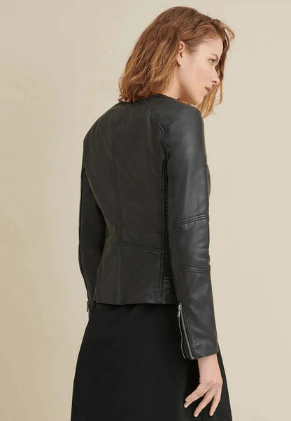 Women's Black Leather Racing Jacket