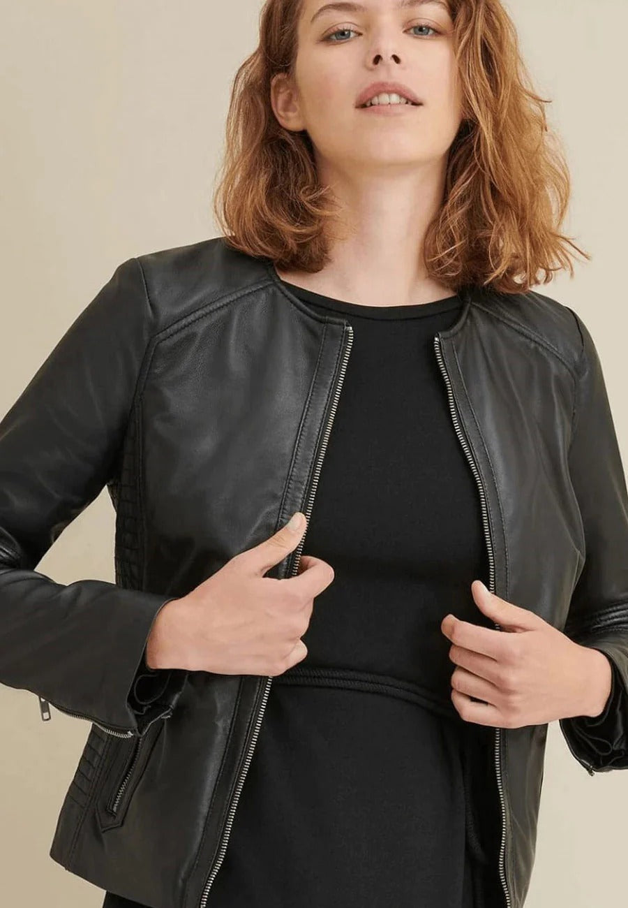 Women's Black Leather Racing Jacket