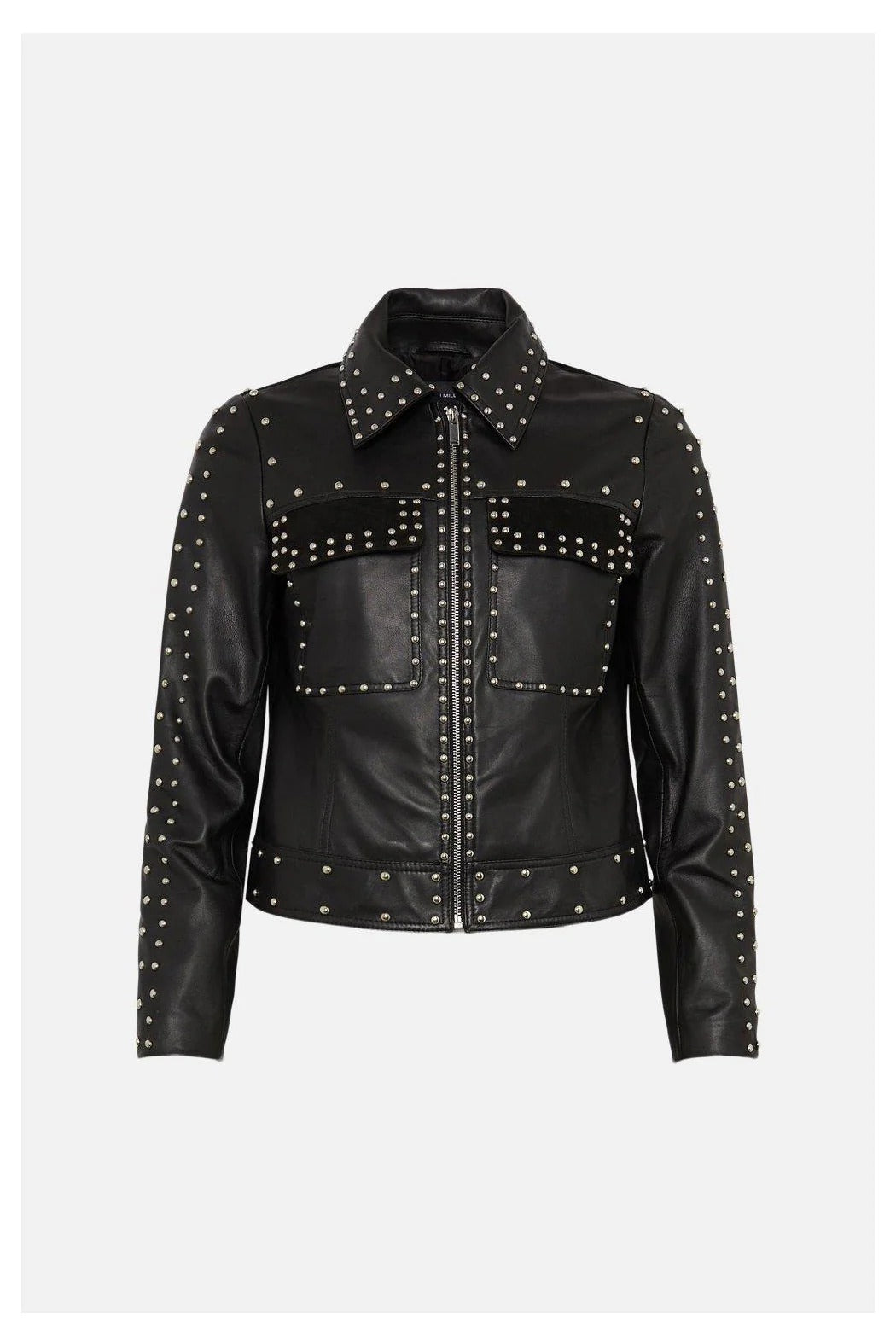 Chic Women's Black Silver Spiked Studded Motorcycle Leather Jacket