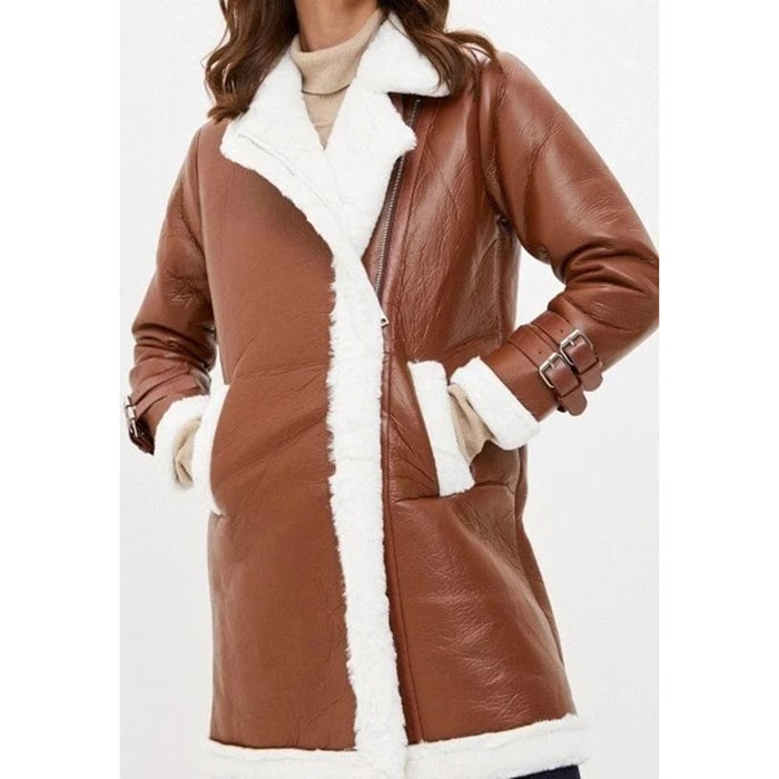 Women's Brown B3 Bomber Shearling Fur Long Coat