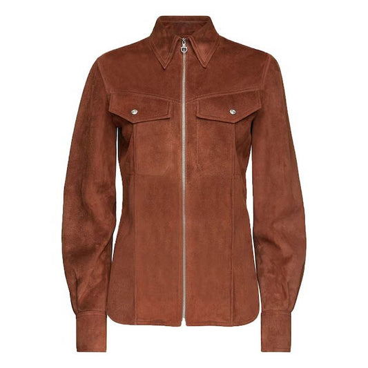 Women's Brown Real Suede Trucker Western Jacket