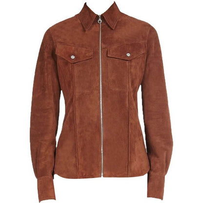 Women's Brown Real Suede Trucker Western Jacket