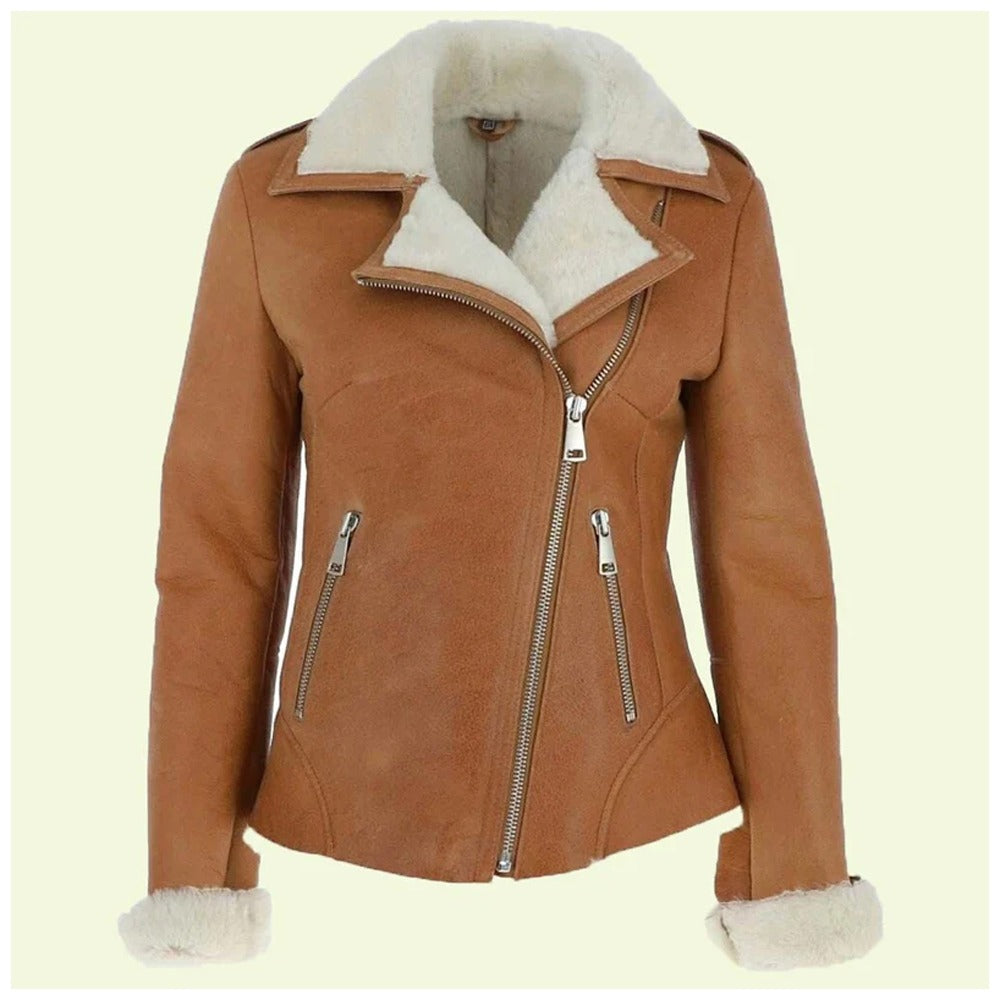 Women’s Camel Brown Leather Shearling Jacket