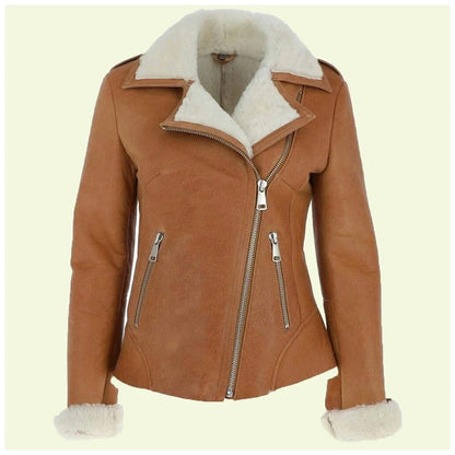 Women’s Camel Brown Leather Shearling Jacket