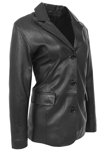 Women's Classic Black Leather Blazer