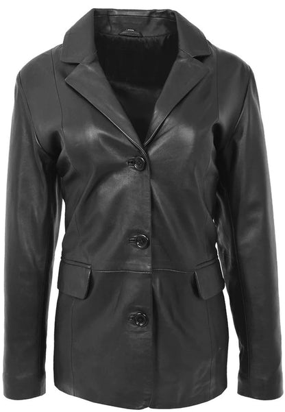 Women's Classic Black Leather Blazer