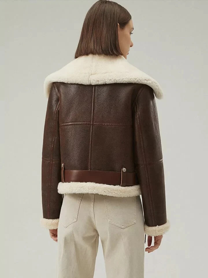 Women's Dark Brown Shearling Aviator Jacket