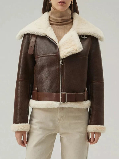 Women's Dark Brown Shearling Aviator Jacket