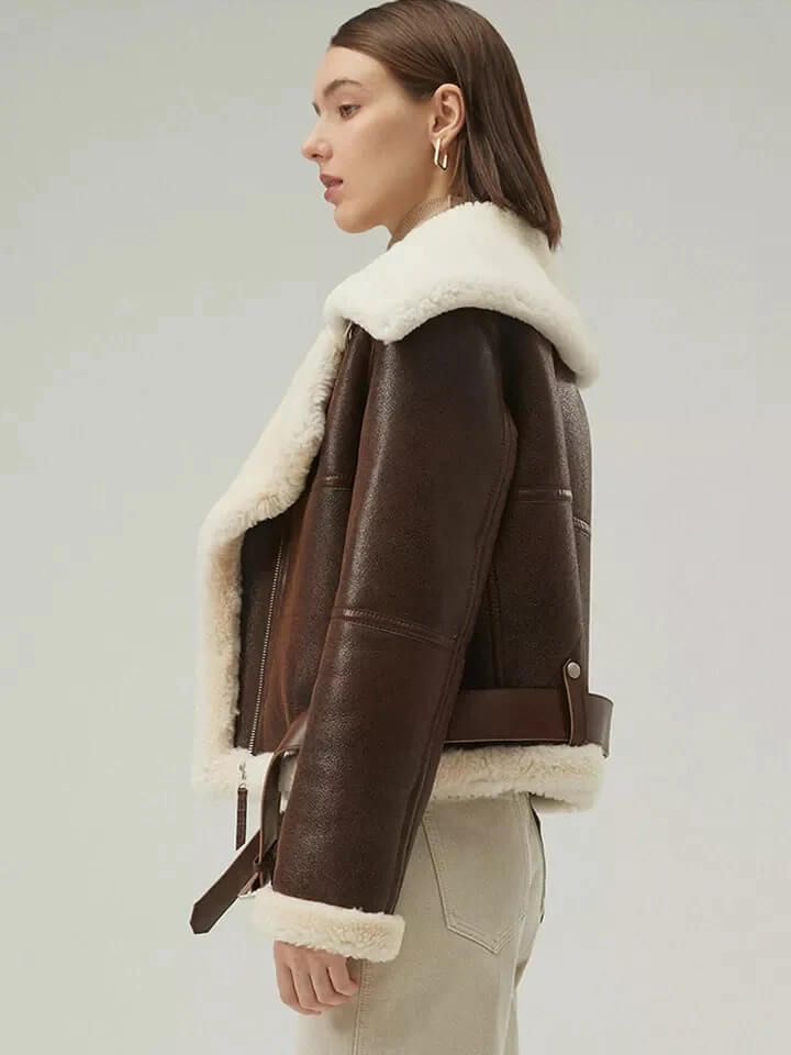 Women's Dark Brown Shearling Aviator Jacket