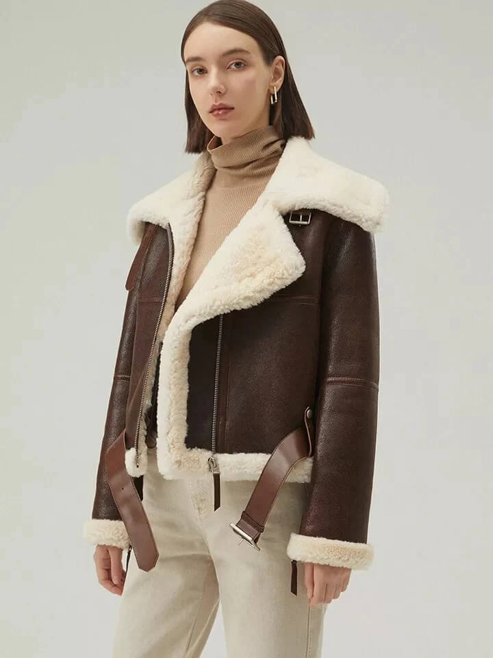 Women's Dark Brown Shearling Aviator Jacket